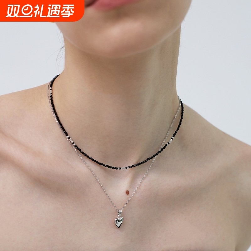 黑尖水晶项链女百搭高级感串珠锁骨链小众锆石极细串珠新中式饰品