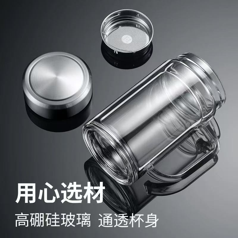 双层玻璃杯水杯茶杯把杯子男士女透明便携家用商务