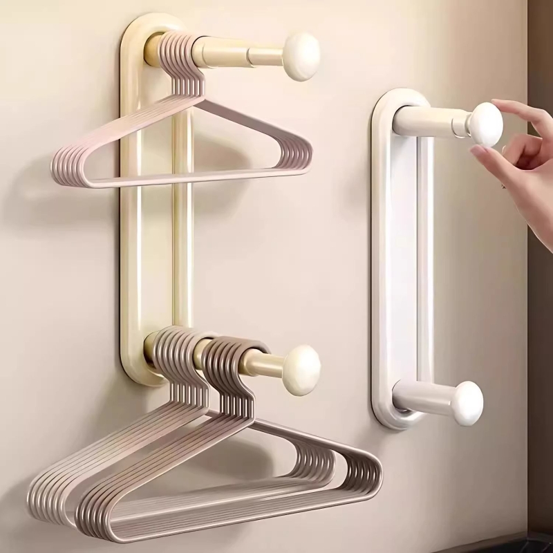 晾衣架收纳架可伸缩置物挂架挂衣晒衣架整理壁挂上墙强粘高承重架