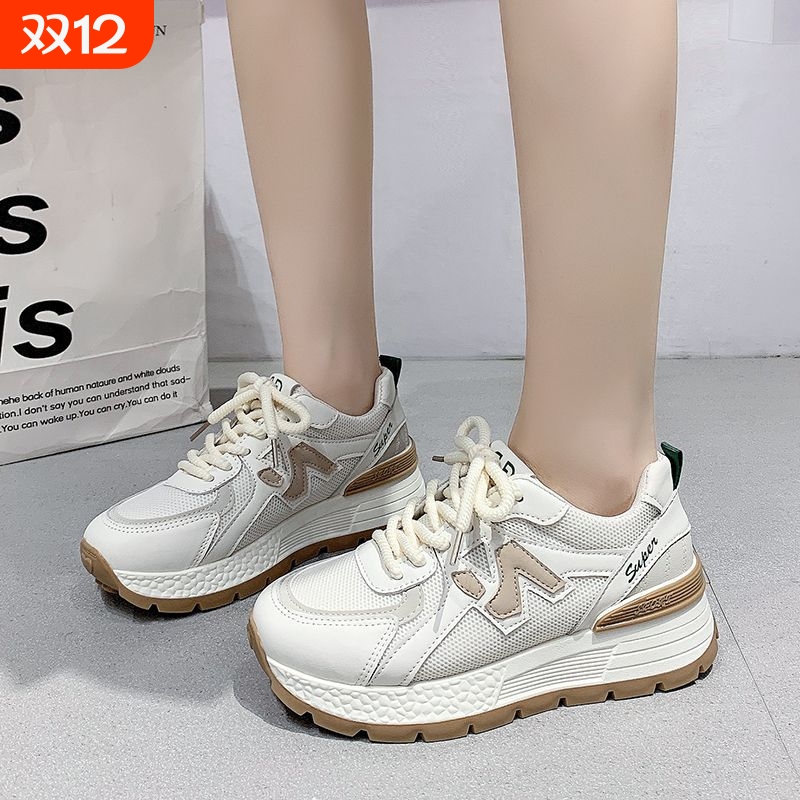 品牌断码2025夏季网面透气运动鞋休闲小白鞋厚底老爹阿甘鞋女显脚