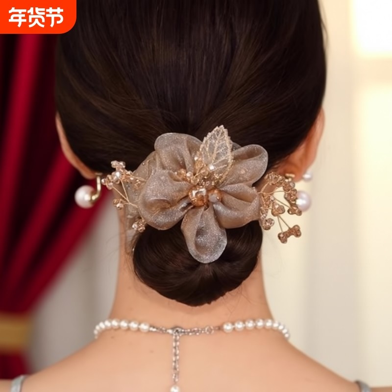 网红2025新款头花发圈大肠高级感头绳女扎头发绳皮筋头饰夏季水钻