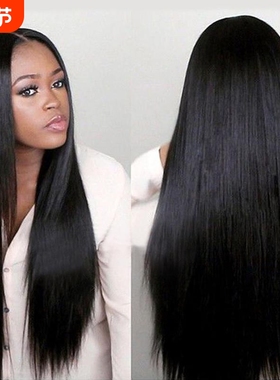 跨境假发hair欧美假发女士长直发黑色中分化纤全头套非洲假发wigs