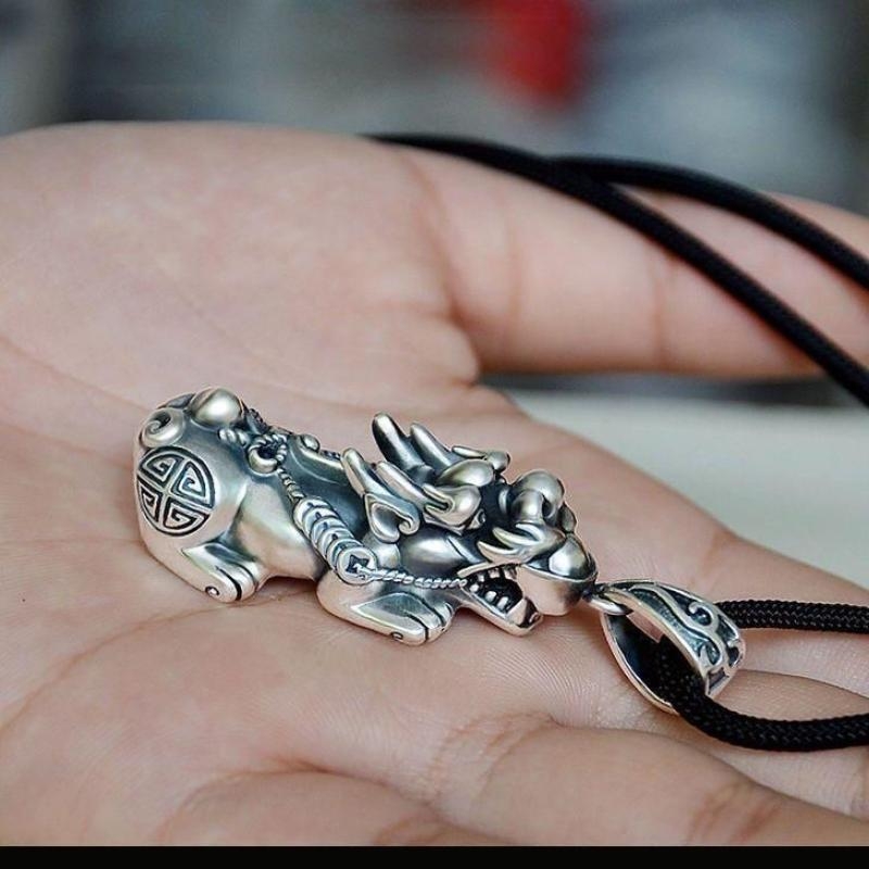 貔貅吊坠男士实心运转复古个性潮霸气镀银项链挂件财貔貅神兽首饰