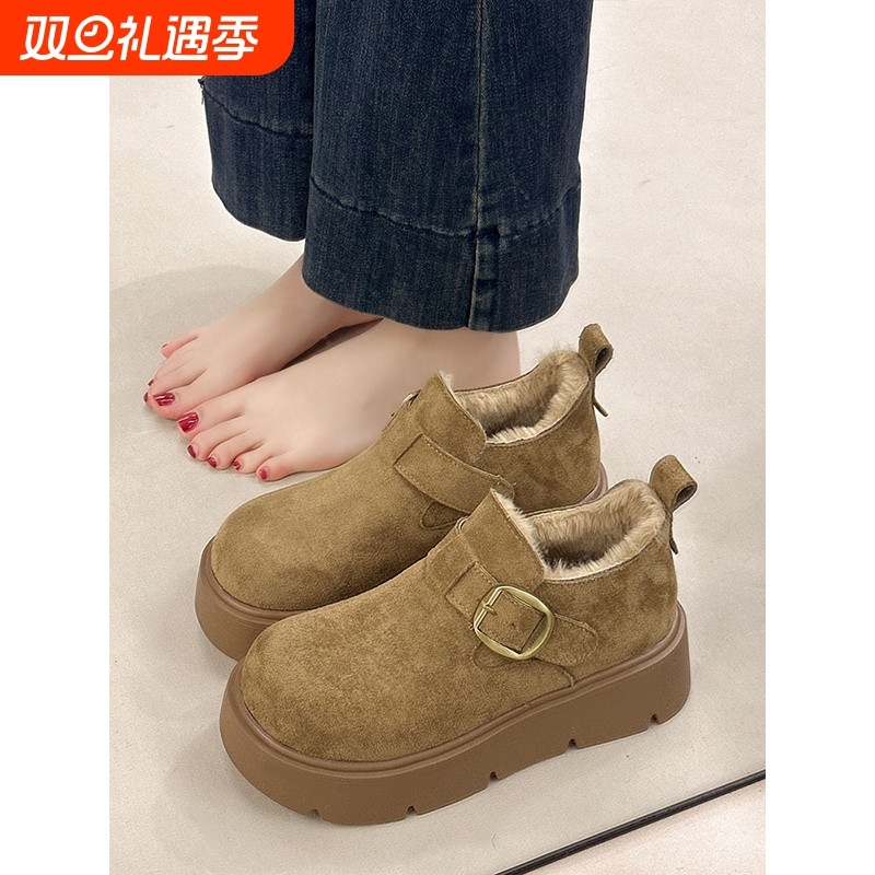 厚底增高全包加绒勃肯鞋女2025冬季新款复古一脚蹬棉鞋保暖雪地靴