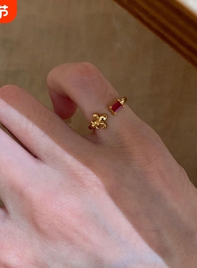 同款红色鸢尾花戒指复古宫廷