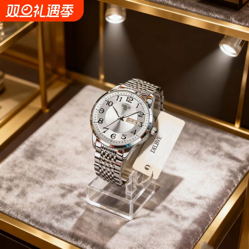 手表男款机械风全自动防水高级感全自动男表数字双日历防水腕表男