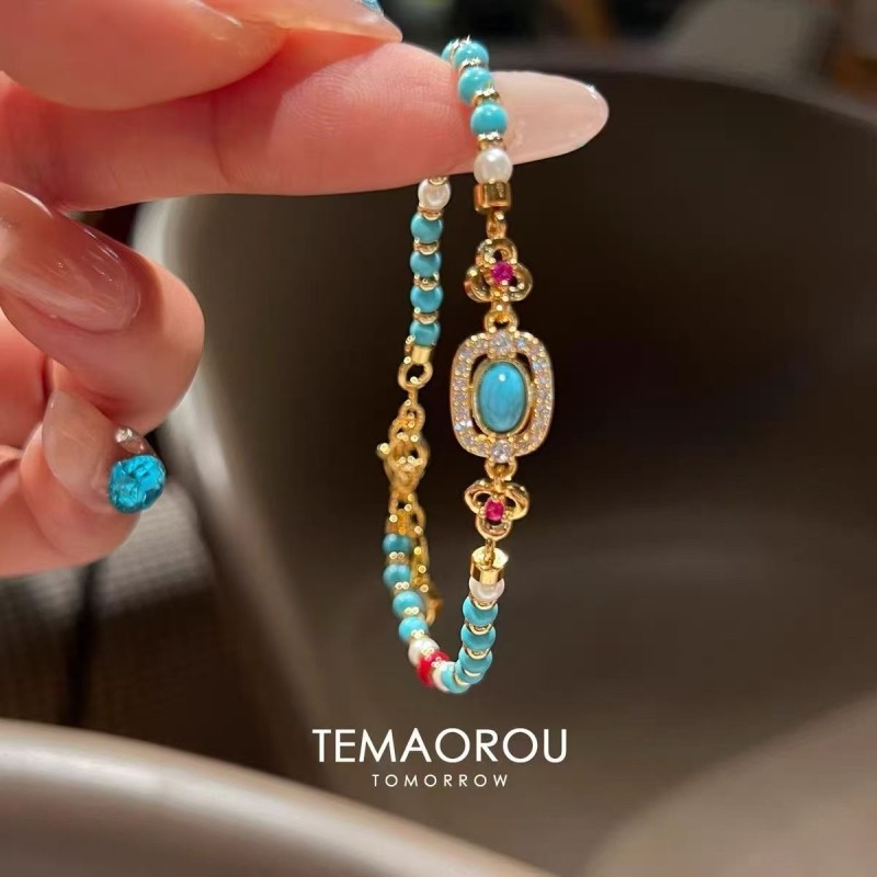 巨美~民族风弹力手串新中式古法显白串珠手饰小众设计手链