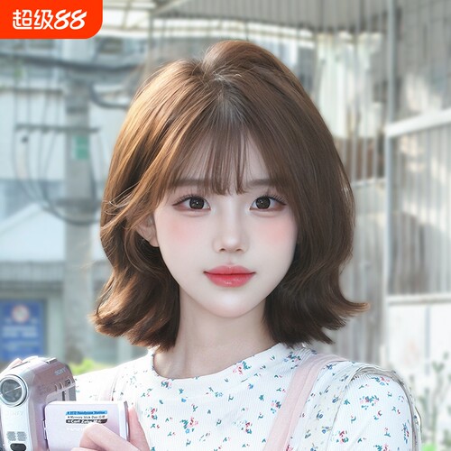 假发女短发波波头齐刘海方圆脸lolita减龄卷发jk自然全头套斜刘海
