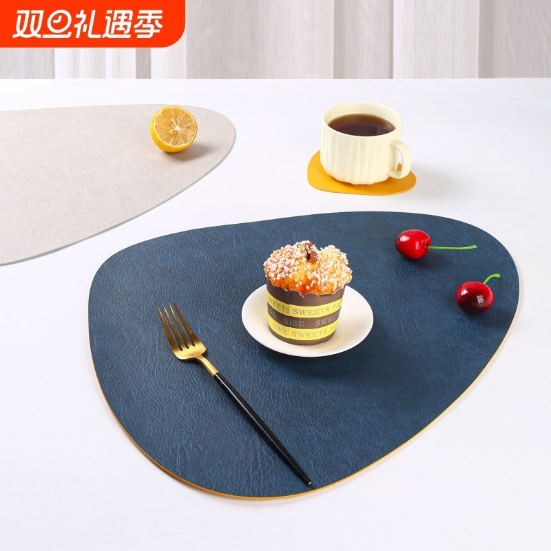 牛皮纹双面皮革餐垫茶杯垫防水防油餐桌垫西餐厅隔热垫餐碗垫杯垫