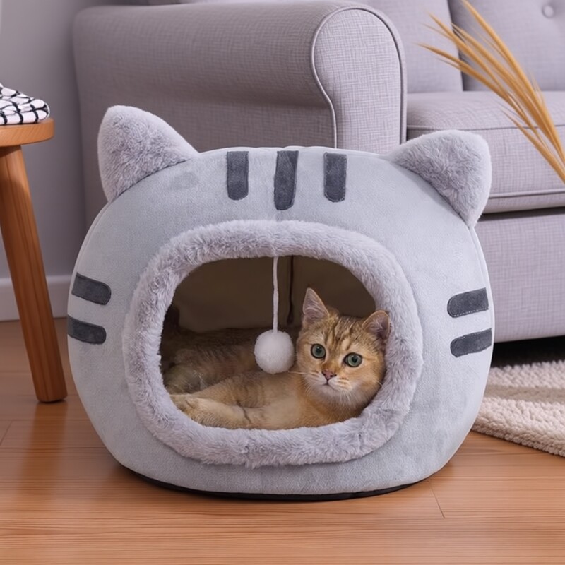 猫咪冬季保暖猫窝四季通用冬天半封闭式宠物窝垫加厚可拆洗大型
