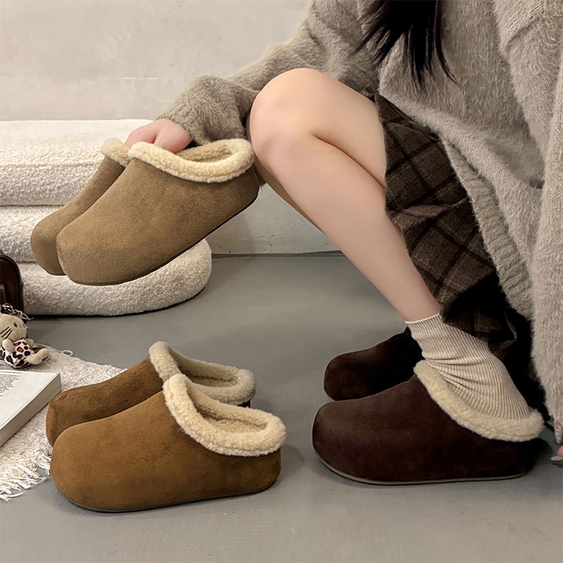 加绒加厚棕色复古厚底毛毛拖鞋女外穿2025新款冬季保暖勃肯棉拖鞋