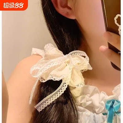 韩系蕾带蝴蝶结大肠发圈20265新款发绳发饰头饰女飘带蕾丝白色