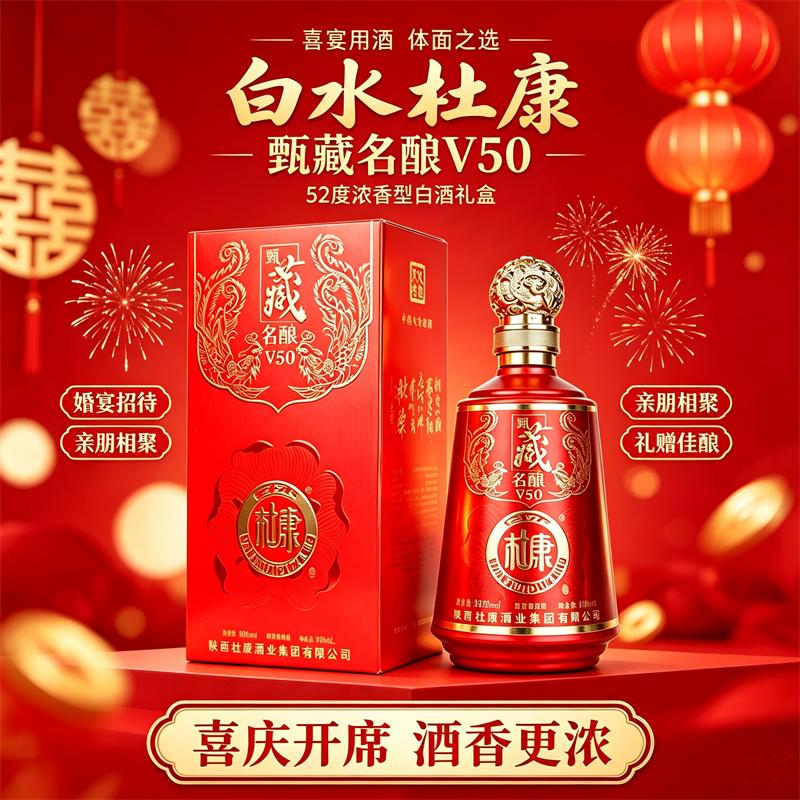 白水杜康甄藏V50白酒52度浓香型礼盒纯粮喜宴酒整箱传承优级送礼
