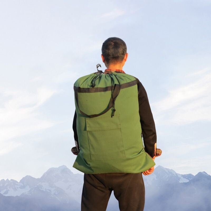 加厚帆布双肩包旅游行李收纳袋加厚帆布袋长背包耐用耐磨防水抽绳