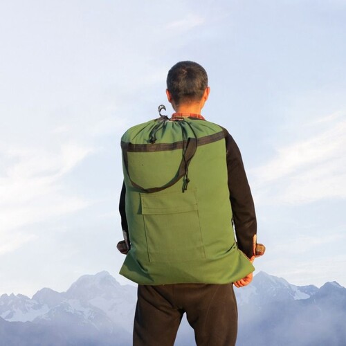 加厚帆布双肩包旅游行李收纳袋加厚帆布袋长背包耐用耐磨防水抽绳