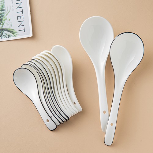 陶瓷勺子家用长柄稀饭勺小号喝汤勺调羹汤匙大号饭店盛汤饭勺小汤