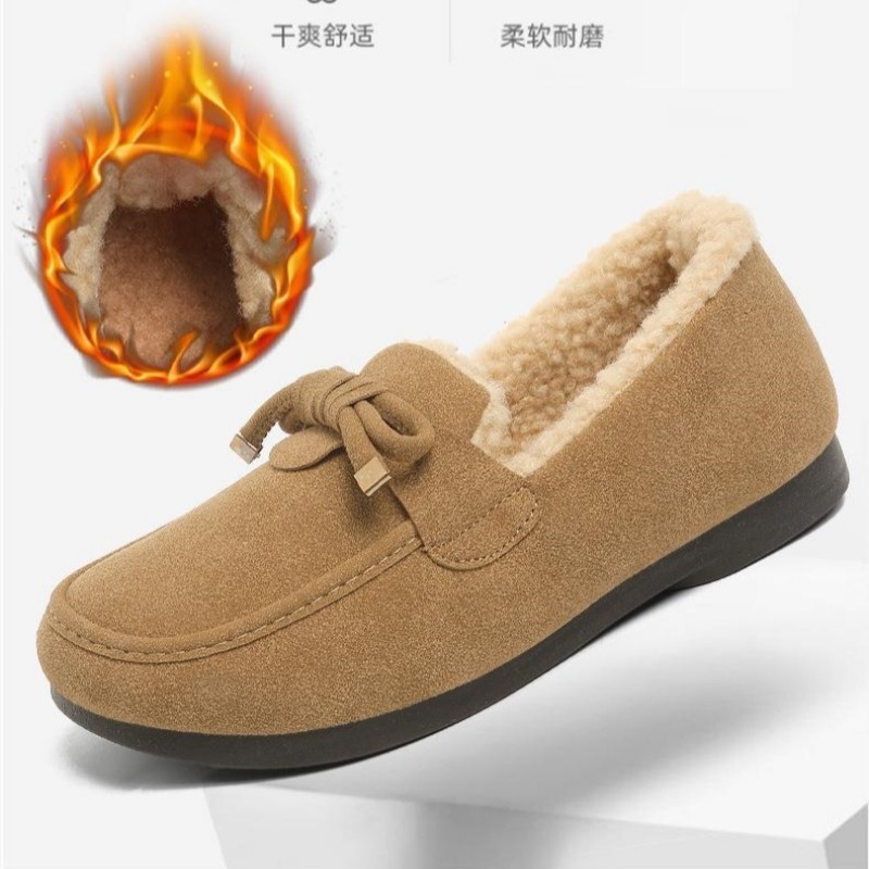 冬季新款豆豆鞋女加绒保暖休闲鞋平底懒人鞋毛毛鞋一脚蹬女棉鞋子