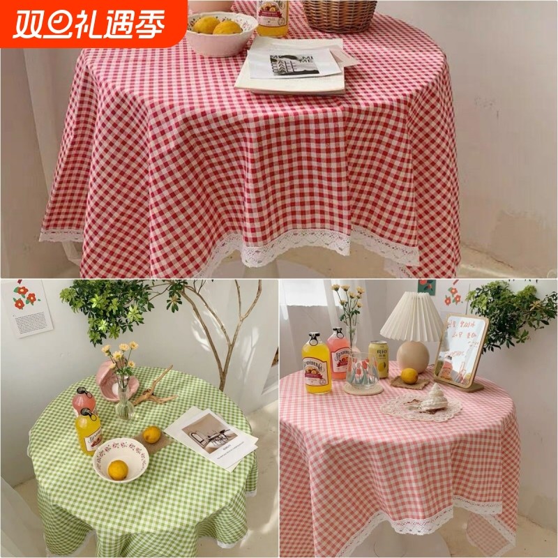 北欧棉麻格子餐野餐桌布方格布艺学生书桌茶几布幼儿园长方形台布