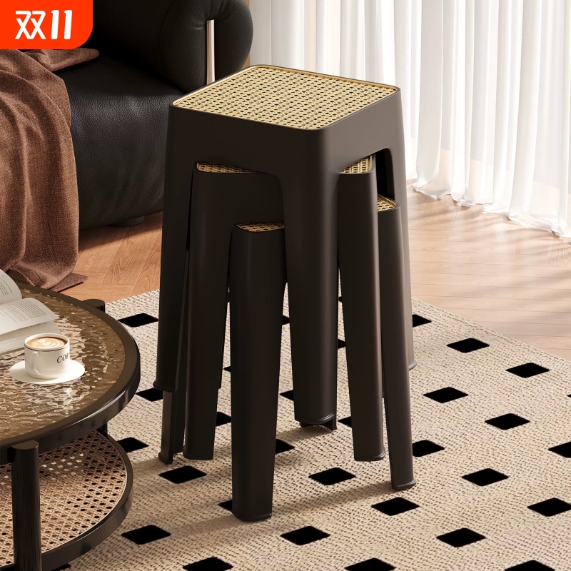 塑料凳子可叠放藤编高端舒适坐感