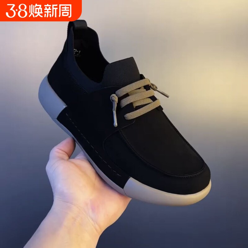 秋冬季新款男鞋舒适青春潮流时尚休闲运动百搭纯色黑色透气男士鞋
