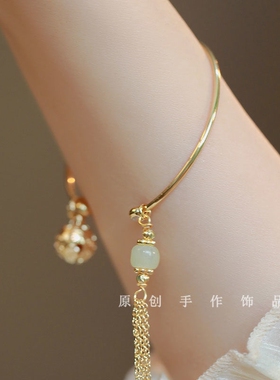 古风铃铛手镯手链新款女镯子年轻款生日礼物儿童礼竹节光面繁花