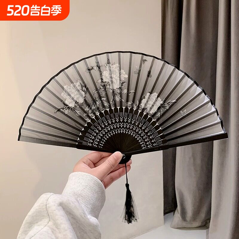 中国风潮流古典布料扇子折扇竹扇文艺随身携带复古风小扇子