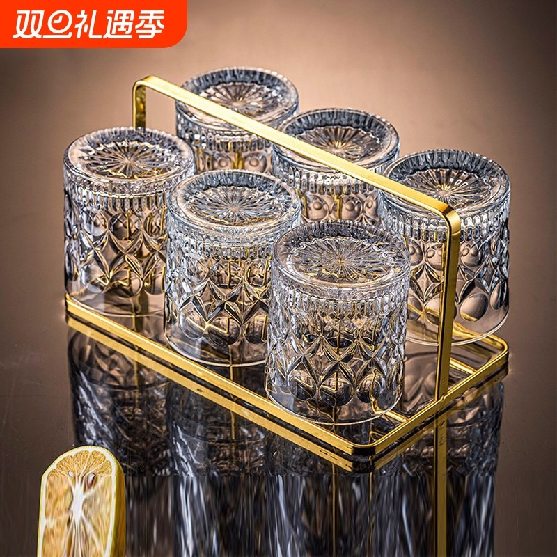 威士忌酒杯家用水晶玻璃洋酒杯烈酒杯轻奢啤酒杯套装玻璃杯高颜值