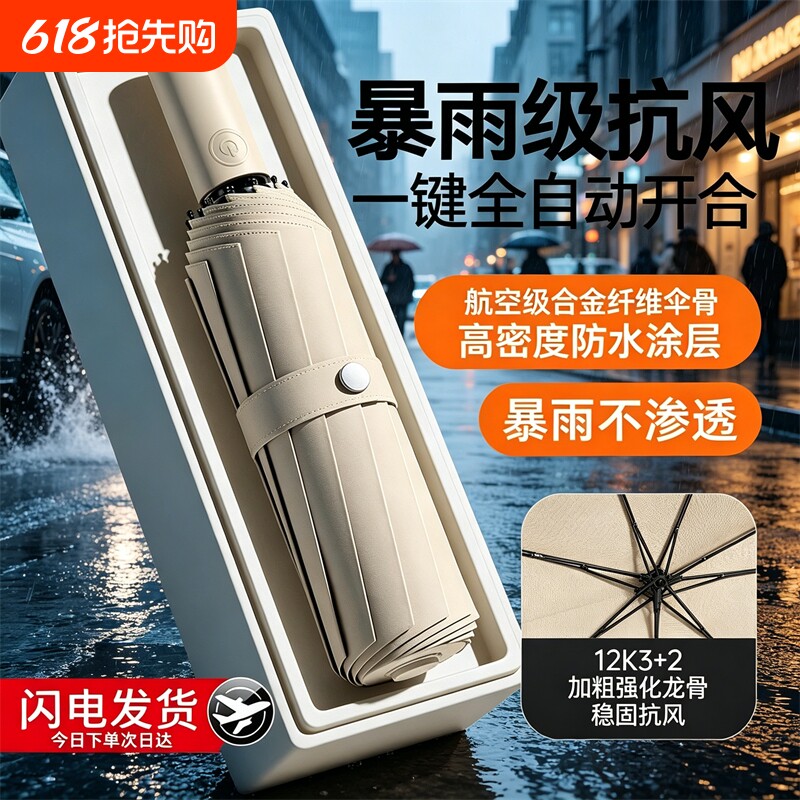 全自动雨伞女男士晴雨两用防晒防紫外线自动开收纤维一键加固透明