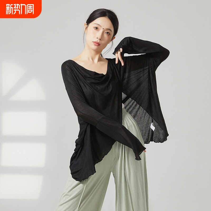 古典舞新款飘逸宽松长袖罩衫舞蹈服现代舞形体练功服上衣女