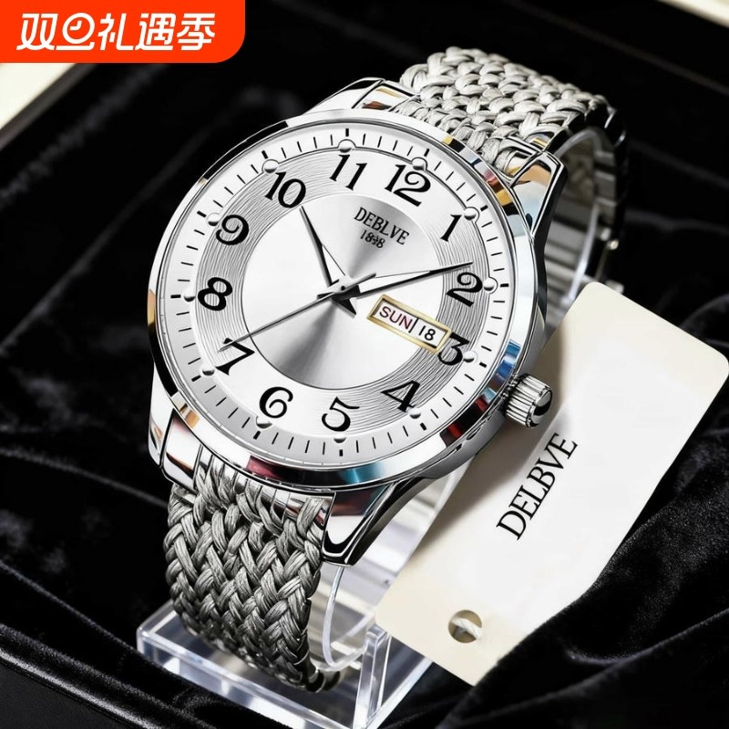 正品瑞士2024新款手表男士全自动机械风防水精钢带双日历男表夜光