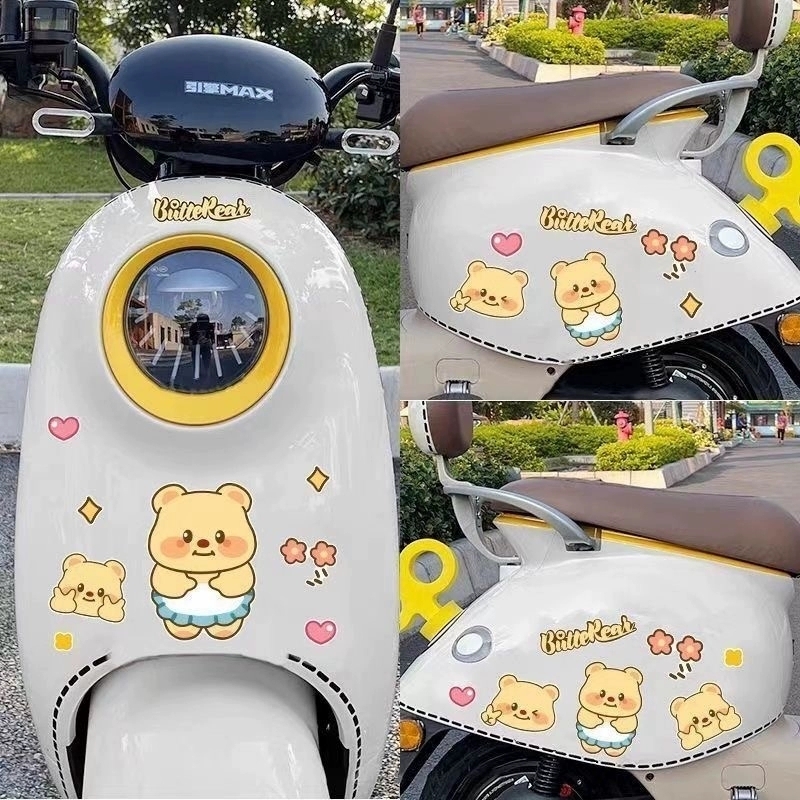 可爱黄油小熊电动车贴纸划痕遮挡
