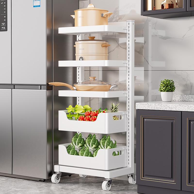 厨房置物架可移动落地锅架多层放果蔬菜篮子锅具收纳架推车分层