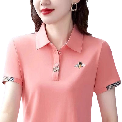 女士t恤短袖夏季polo衫翻领上衣2023新款中老年女装宽松妈妈薄T