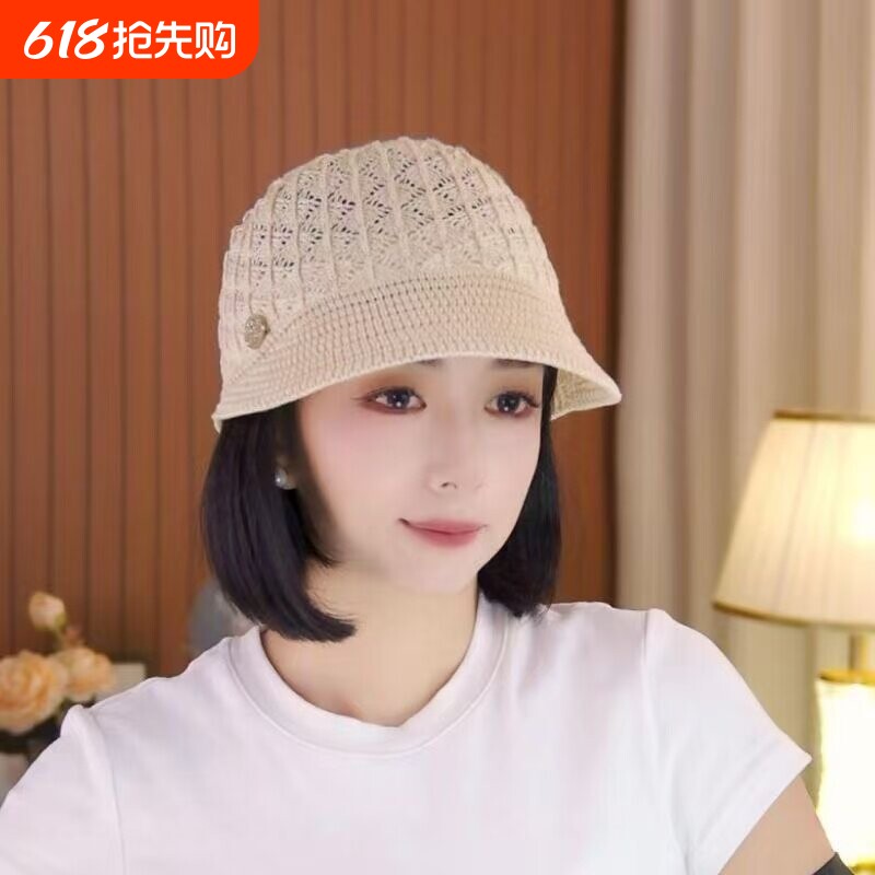 镂空帽子假发一体透气鸭舌帽女款春夏小头围波波头新款女士假发套