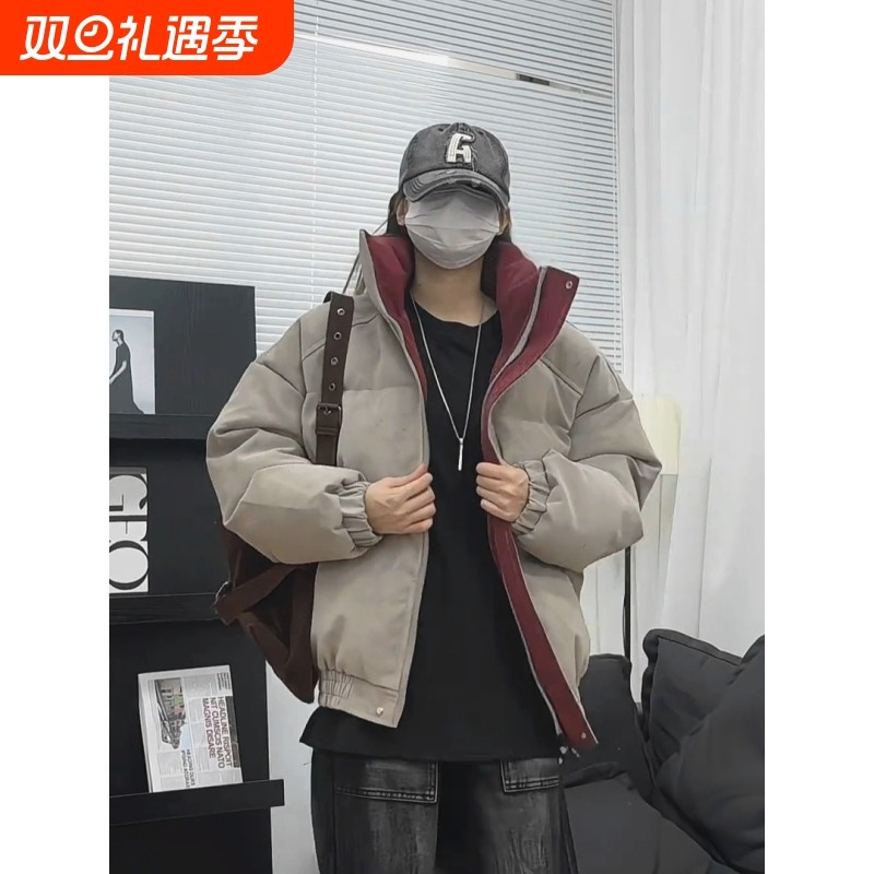 户外冬季新款羽绒服男士立领保暖皮衣面包棉服休闲百搭宽松短外套