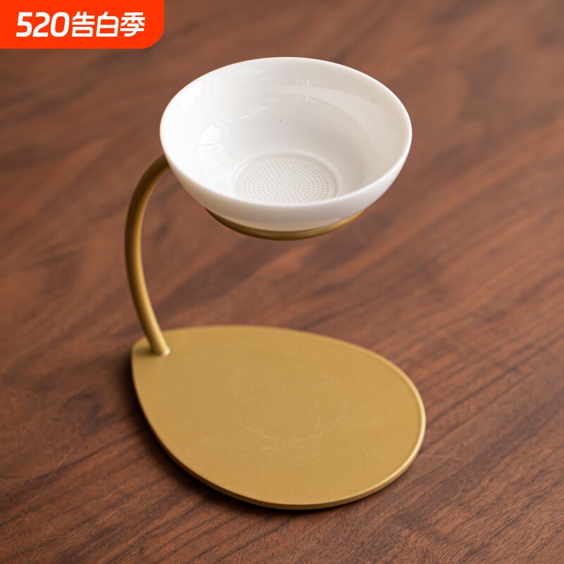 懒人支架茶漏茶滤一体滤茶器高档羊脂玉茶具茶隔茶叶陶瓷泡茶滤网
