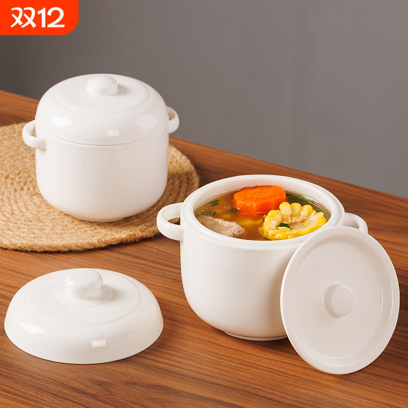 陶瓷炖盅隔水炖家用双盖双耳燕窝蒸专用瓦罐汤煲汤炖罐白瓷炖煮