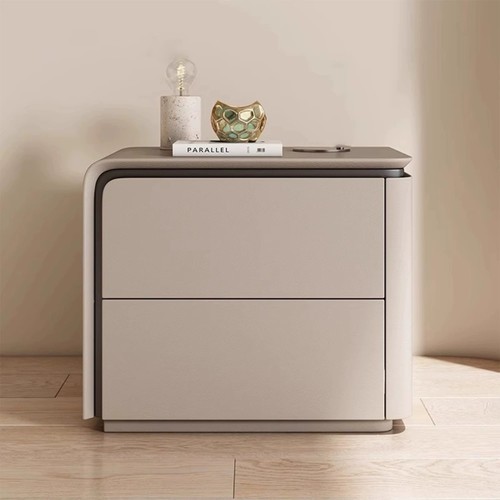 智能床头柜2025新款奶油风实木