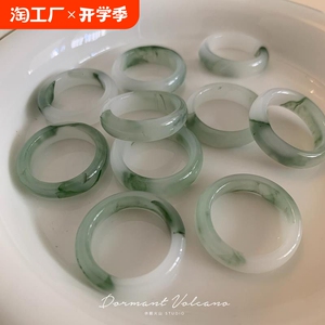 水墨飘花玉石戒指新中式花纹百搭个性百搭指环男女同款天山翠