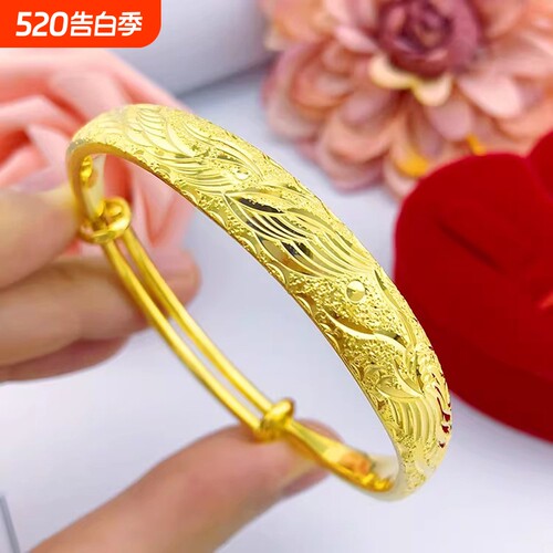 金店同款加厚加重磨砂10n婚庆龙凤印字推拉镀金沙金手镯女首饰品