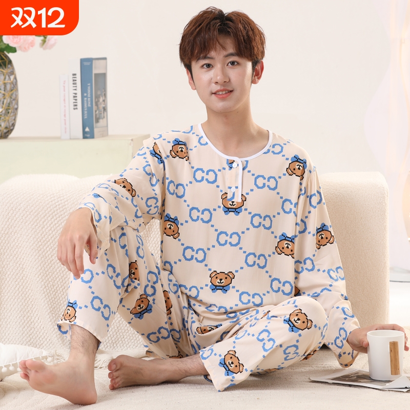 夏季青少年棉绸睡衣男童家居服套装