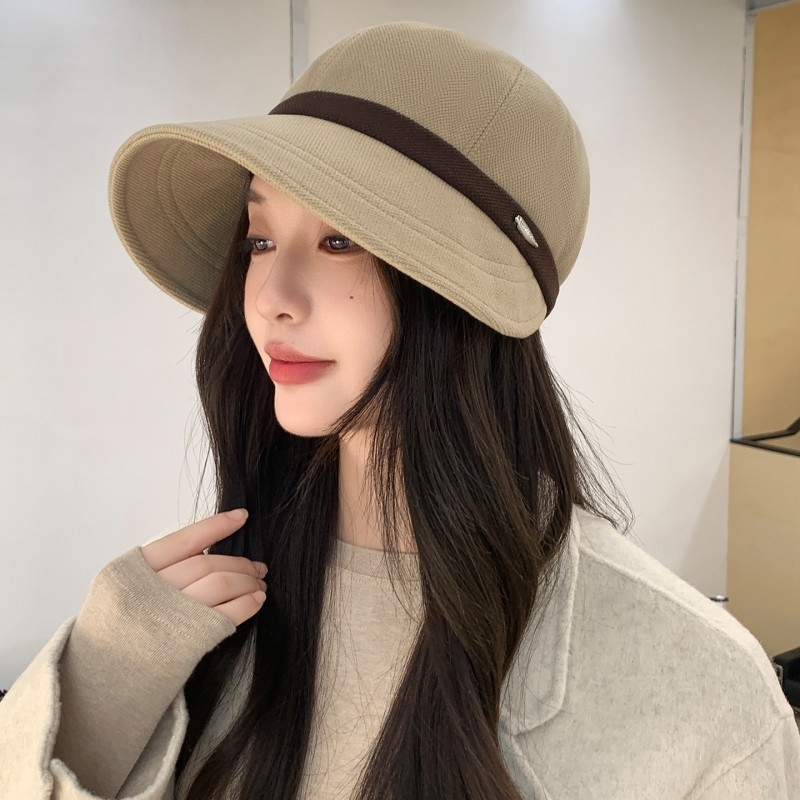 同款赫本风渔夫帽子女士显脸小鸭舌帽保暖护耳盆帽秋冬咖色可折叠