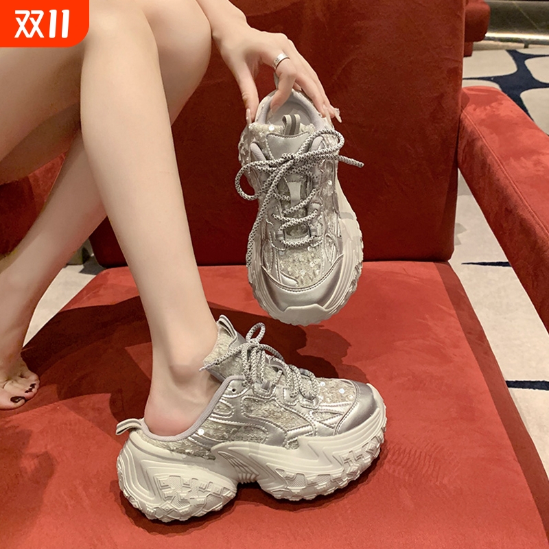 欧洲站轮胎底老爹鞋女无后跟包头半拖鞋2025新款厚底运动休闲鞋潮