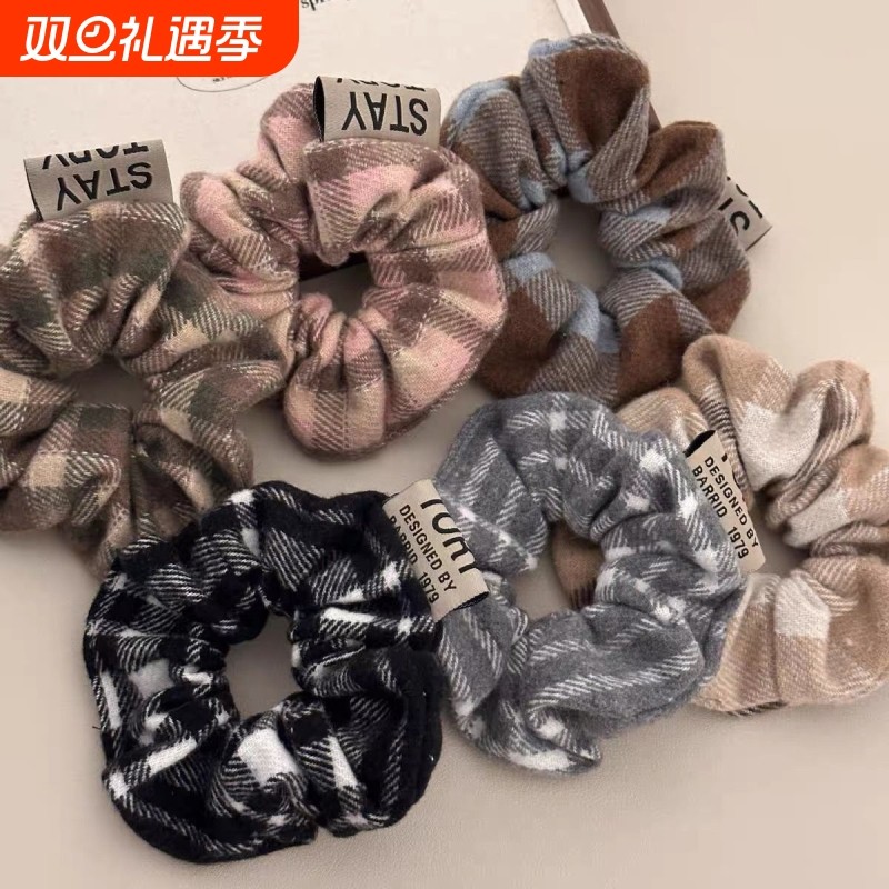 秋冬发饰复古格子大肠发圈学院风丸子头头饰发绳韩版格纹条纹短发