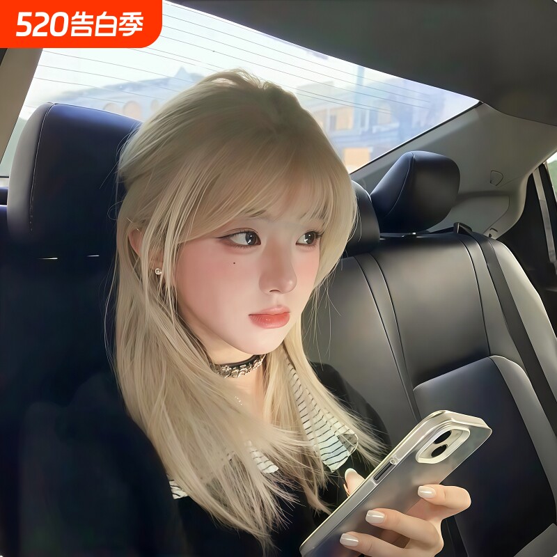 假发女白金锁骨发网红新款亚文化空气刘海高层次中长发仿真全头套
