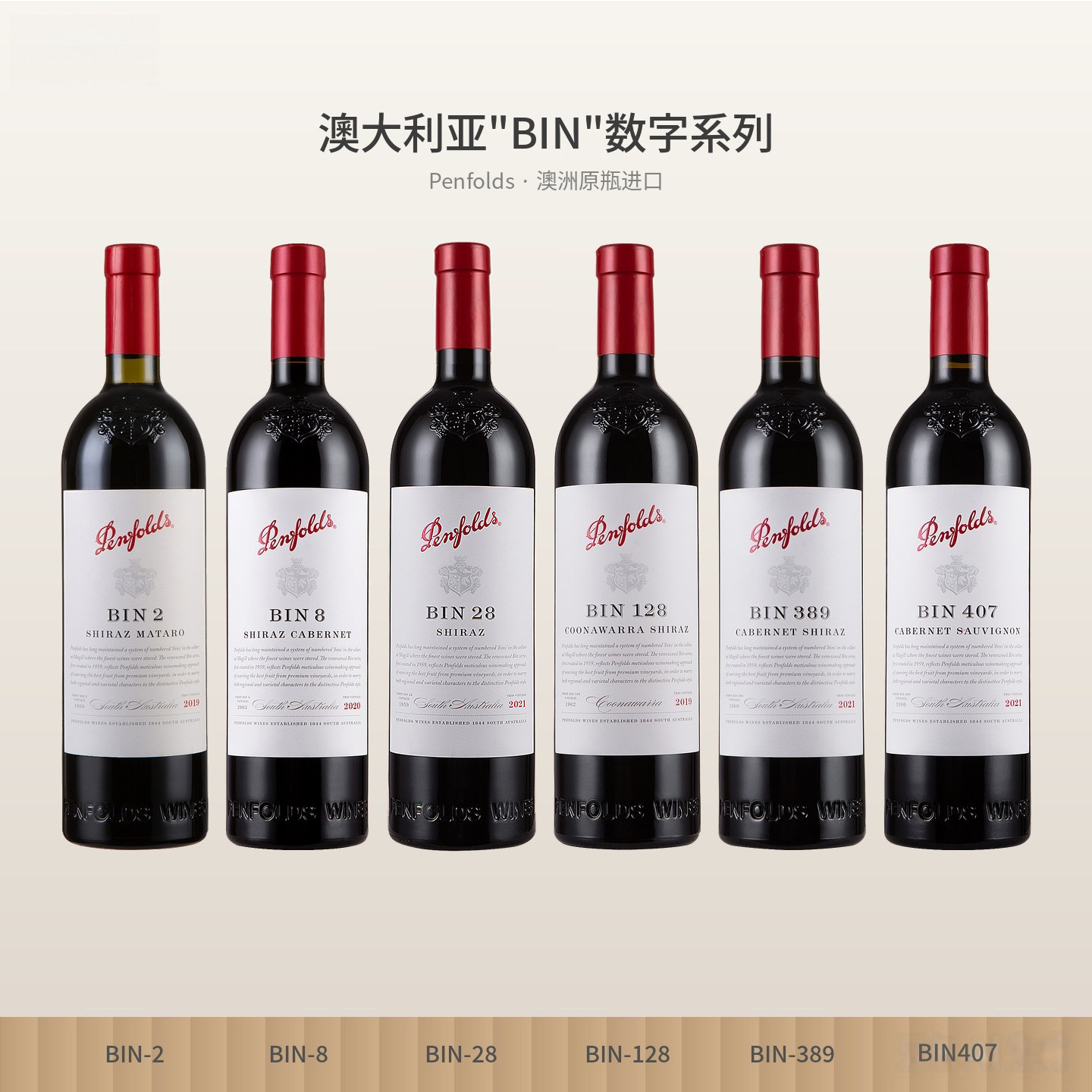 澳洲进口奔富penfolds干红葡萄酒BIN407/389/128/28/8/2红酒送礼