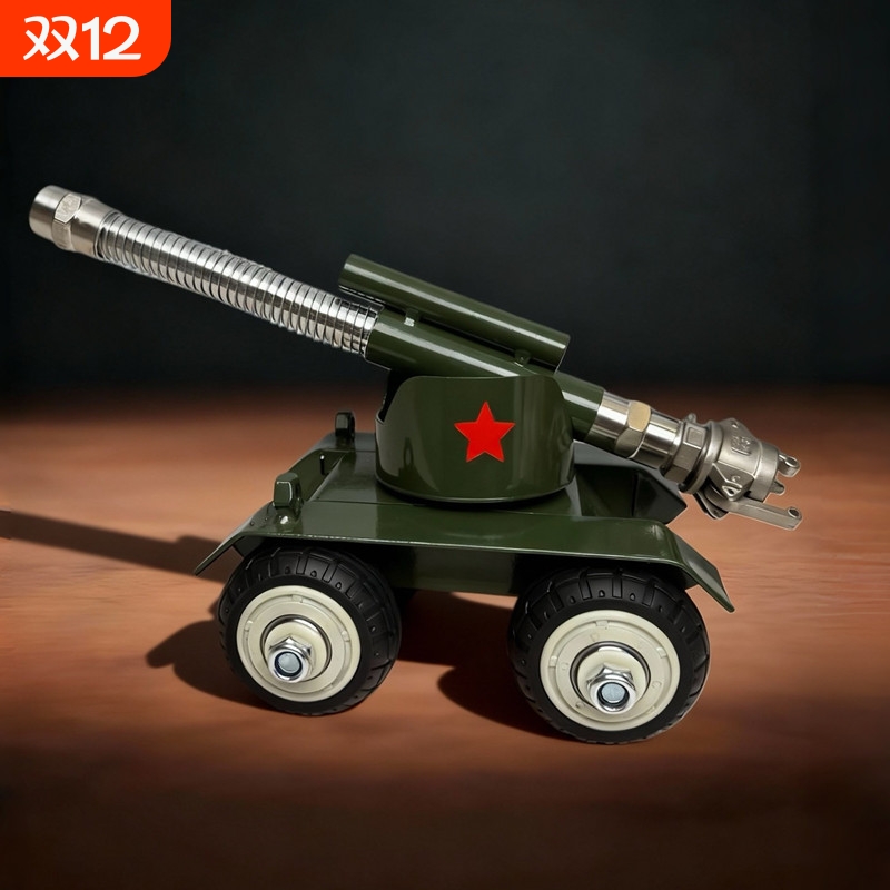 手工制作金属伸缩大炮玩具可放摆件意大利炮回膛桌面合金坦克回弹