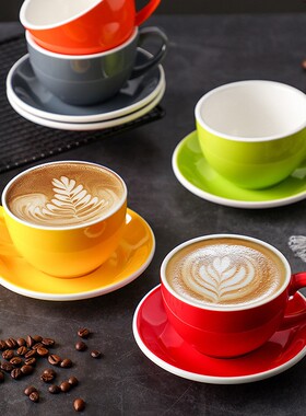 富嘉乐咖啡杯套装杯碟350ml卡布奇诺拿铁杯拉花杯简约风现代家用
