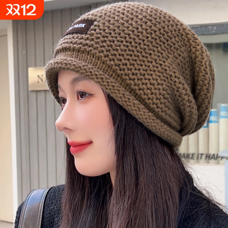 堆堆帽子女士秋冬黑色护耳洋气时尚潮流妈妈2025新款针织毛线冷帽