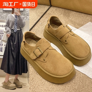 厚底勃肯鞋女秋冬全包2024新款大头面包鞋一脚蹬豆豆乐福博肯单鞋